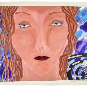 Abstract Portrait Art with Blue and Brown Tones